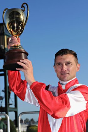 Opie Bosson won the Caulfield Cup on Mongolian Khan. Photo: Getty