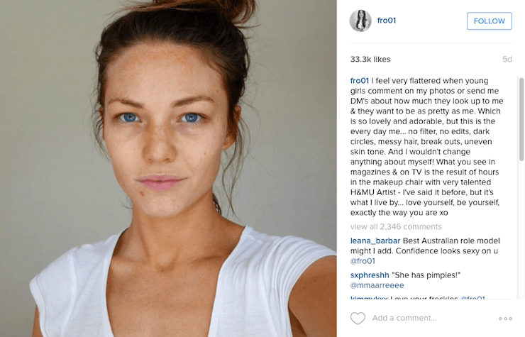 sam frost no makeup selfie
