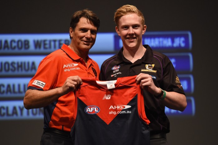 Clayton Oliver and Paul Roos get to know each other. Photo: Getty