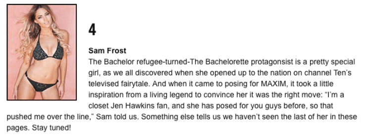 Frost's entry in the magazine's online 'Hot 100' feature.