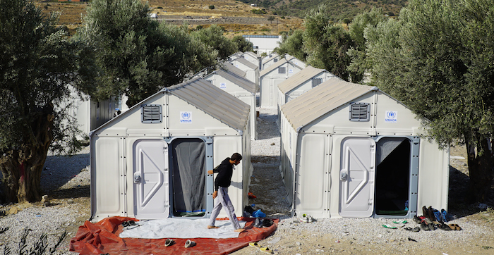An aerial view of the shelters at Karatepe transit camp, Mytilini, Lesvos, Greece. Photo: Better Shelter