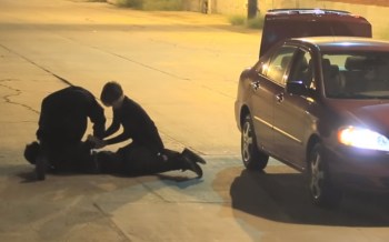 Pepper and Brook tie up Golbach for the prank. Photo: Youtube