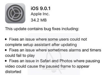apple ios 9 bug fixes