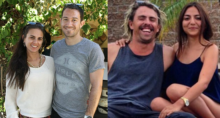 Dean Lucas and his girlfriend Josie Cox (left) and Adam Coleman and his girlfriend, Andrea Gomez. 