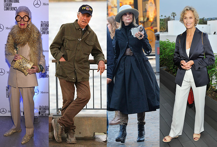 L-R: Iris Apfel, Clint Eastwood, Diane Keaton and Lauren Hutton. Photo: Getty