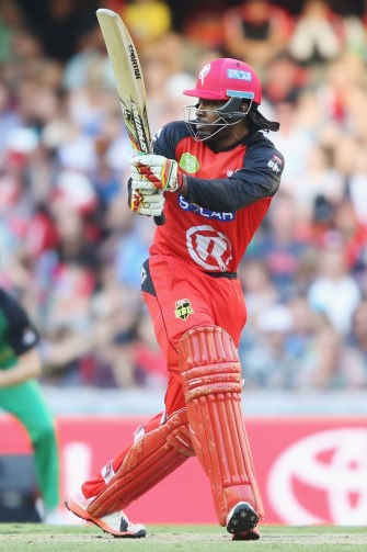 Gayle made a slow start, clubbed a couple of sixes, and was out for 21. Photo: Getty