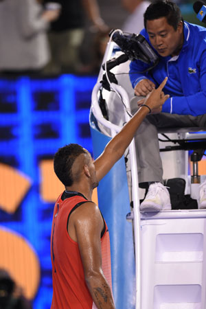 Nick Kyrgios repeatedly berated the umpire over music in the crowd. Photo: Getty