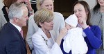 CANBERRA, AUSTRALIA - SEPTEMBER 21: Prime Minister Malcolm Turnbull and Minister for Foreign Affairs Julie Bishop meet with Minister for Small Business Kelly O√ïDwyer's daughter during the offical Swearing-in ceremony of the New Turnbull Ministry at Government House on September 21, 2015 in Canberra, Australia. Prime Minister Malcolm Turnbull announced a new look front bench on Sunday. (Photo by Stefan Postles/Getty Images)