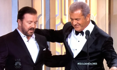 Ricky Gervais and Mel Gibson have a moment. Photo: Twitter
