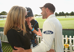 McCullum celebrates with his wife Ellissa and daughter Maya. Photo: Getty