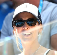 Bec Hewitt looks on at her husband's Australian Open match this year. Photo: Getty