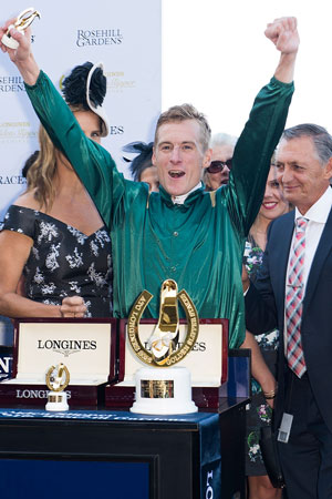 Winning jockey Blake Shinn after taking his first Golden Slipper. Photo: Getty