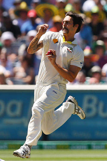 Johnson was never more fearsome than in the 2013/14 Ashes, when he claimed 37 wickets with some awesome pace bowling. Photo: Getty