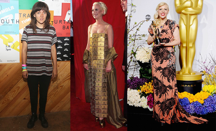 L-R: Courtney Barnett, Lizzy Gardiner and Catherine Martin have all made daring red carpet statements. Photo: Getty