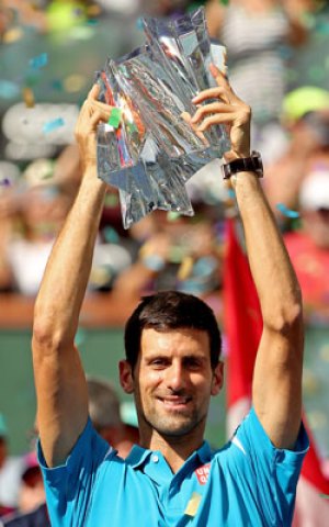Djokovic celebrates his Indian Wells victory. Photo: Getty