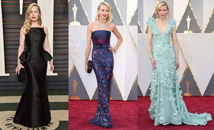 L-R: Australian actresses Melissa George, Naomi Watts and Cate Blanchett at the Oscars.