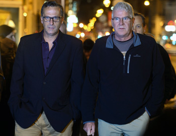 Survivors David Risdale and Phil Nagle arrive to hear evidence in Rome on Tuesday. Photo: Getty