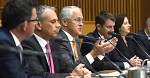 Australian Prime Minister Malcolm Turnbull together with the Premiers and Chief Ministers speaks during a press conference after the COAG meeting at Parliament House in Canberra, Friday, April 1, 2016. Australian Prime Minister Malcolm Turnbull today met with Premiers and Chief Minister for the Council of Australian Governments. (AAP Image/Lukas Coch) NO ARCHIVING