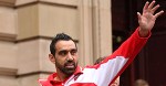 MELBOURNE, AUSTRALIA - SEPTEMBER 28: Adam Goodes of the Swans waves to the crowd during the 2012 AFL Grand Final Parade on September 28, 2012 in Melbourne, Australia. (Photo by Lucas Dawson/Getty Images)
