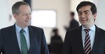 Federal Leader of the Opposition Bill Shorten, (left) and Labor Senator Sam Dastyari arrive at the NSW Young Labor conference, in Sydney, Saturday, Oct. 31, 2015. Mr Shorten spoke of the need to reduce the voting age to 16, to empower and re-engage younger Australians. (AAP Image/Dan Himbrechts) NO ARCHIVING