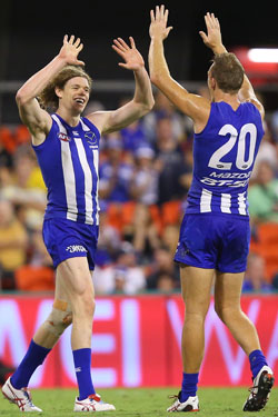 Ben Brown (L) celebrates one of his goals. Photo: Getty