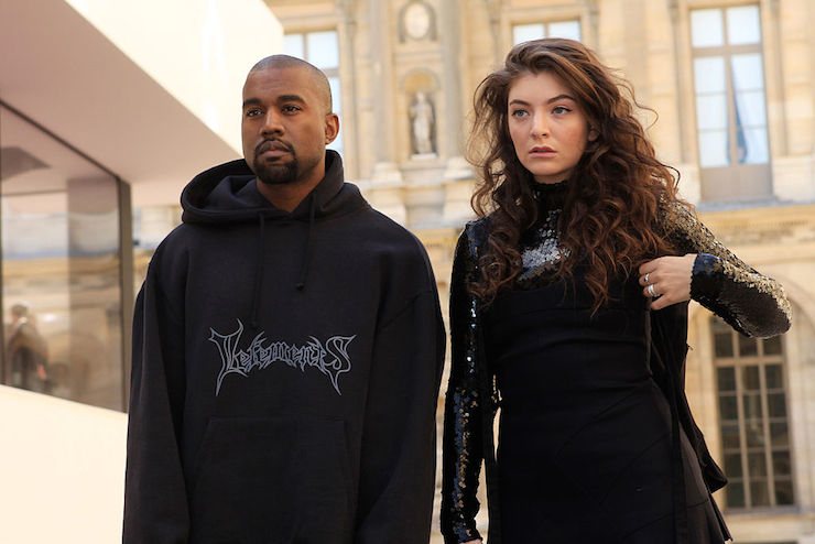 Kanye West wears a Vetements hoodie with singer Lorde in March 2015. Photo: Getty