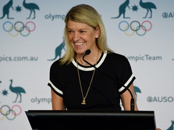 Olympic Chef de Mission Kitty Chiller speaks at the announcement of the Australian Olympic shooting team for the 2016 Rio Olympics, in Sydney, Friday, April 8, 2016. (AAP Image/Dan Himbrechts) NO ARCHIVING