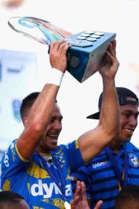 The Eels beat New Zealand Warriors to win the Auckland Nines. Photo: Getty