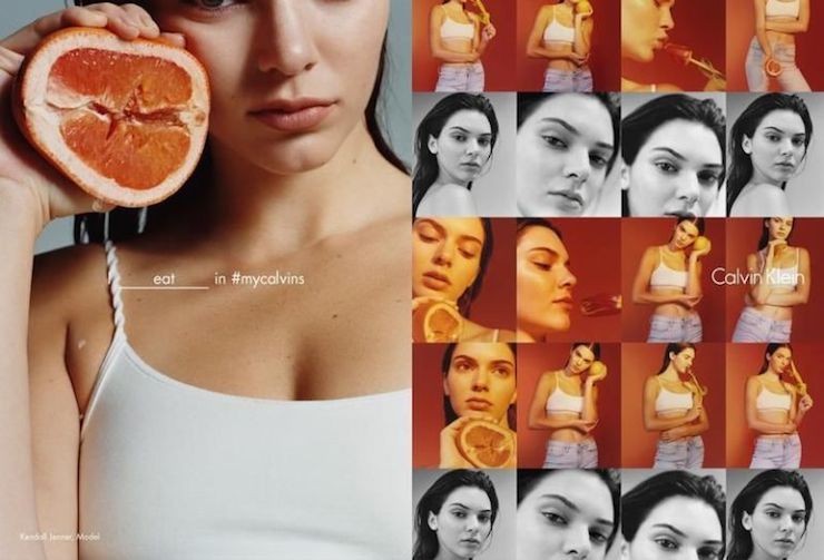 Kendall Jenner poses provocatively with a grapefruit for the campaign.