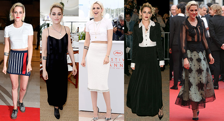 Kristen Stewart ditched colour in favour of dramatic monotone looks. Photo: Getty