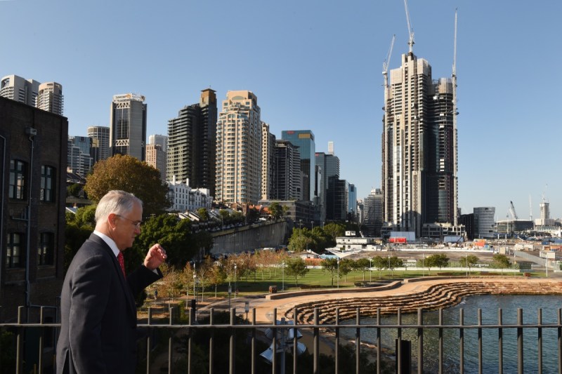Prime Minister Malcolm Turnbull overlooking Barangaroo in Sydney.