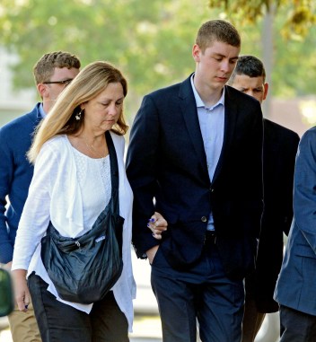 Convicted rapist Brock Turner leaving court. Photo: AAP.