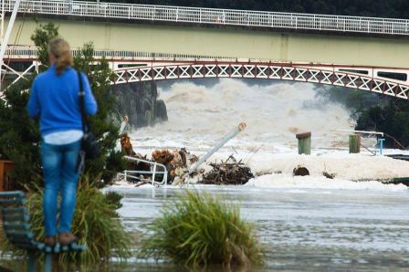 Water powers through Launceston from the Cataract Gorge. Photo: ABC.