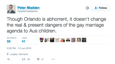 Peter Madden's offending tweet. Source: Twitter.