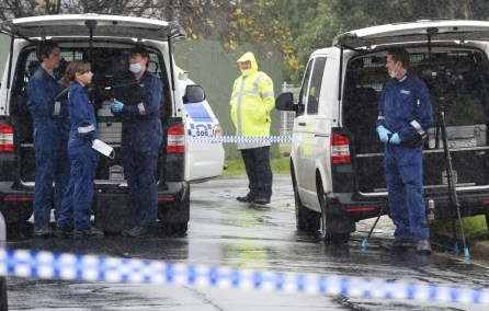 The scene outside the Broadmeadows home on Tuesday. Photo: AAP.