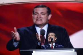 Ted Cruz addresses the delegates during the third day session of the Republican National Convention in Cleveland. Photo: AAP