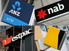 A composite image of signage of Australia's 'big four' banks ANZ, Westpac, the Commonwealth Bank (CBA) and the National Australia Bank (NAB) signage in Sydney, Friday, Oct. 23, 2015. (AAP Image/Joel Carrett) NO ARCHIVING