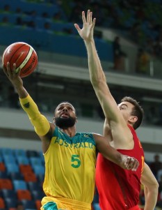 Point guard Patty Mills shoots for Australia. Photo: Getty/Christian Petersen