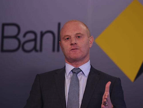 Commonwealth Bank boss Ian Narev announcing a record profit. Photo: AAP.