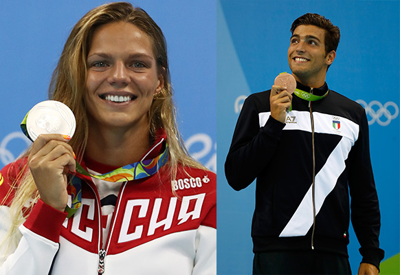 L-R: Russian swimmer Yuliya Efimova and Italian swimmer Gabriele Detti.