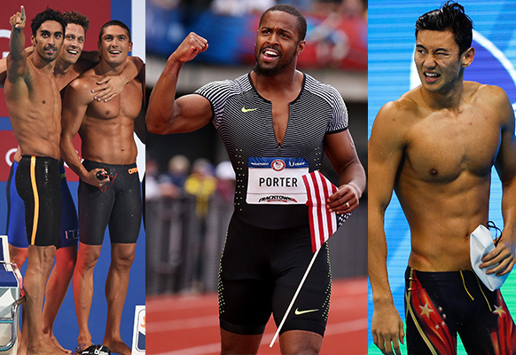 Left to right: the Italian men's swimming team, American hurdler Jeff Porter and Chinese swimmer Nina Zetao. Photo: Getty