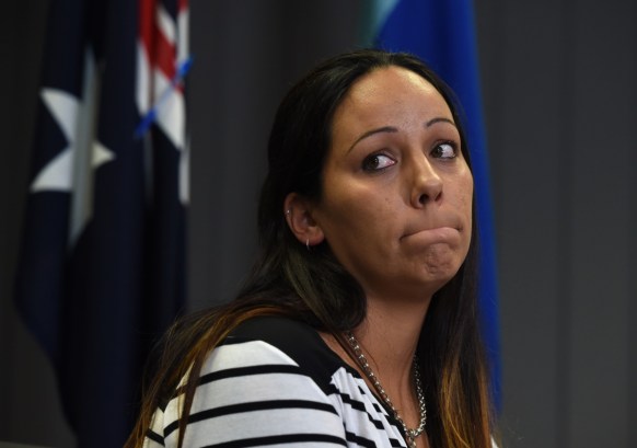 Cindy Palmer, mother of suspected murder victim Tiahleigh Palmer, at a press conference in March. Photo: AAP