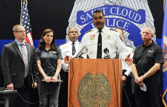 Police chief William Blair Anderson holds a press conference on Sunday. Photo: AAP.