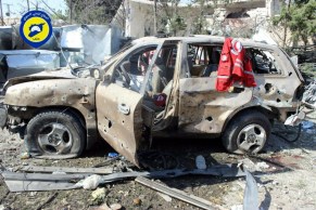The remains of the Red Crescent humanitarian aid convoy. Photo: EPA/Syria Civil Defence