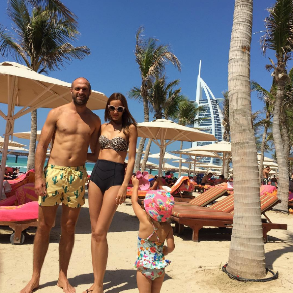Chris and Rebecca Judd with their daughter Billie in Dubai. Photo: Instagram