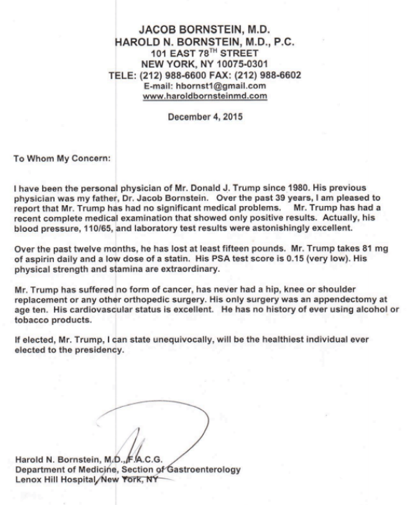 The letter provided by Dr Bornstein. Photo: NBC