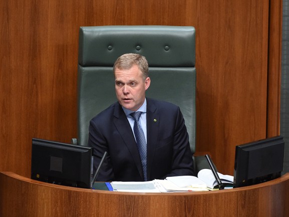 Speaker Tony Smith during a third division after the government lost two divisions in the House of Representatives at Parliament House in Canberra, Thursday, Sept. 1, 2016. (AAP Image/Mick Tsikas) NO ARCHIVING