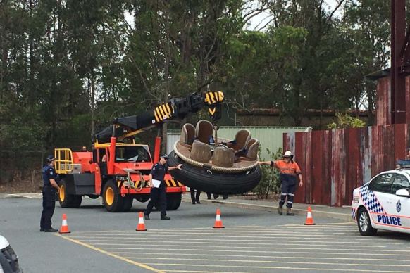 Police have been removing rafts from the Thunder River Rapids ride as part of their investigation.