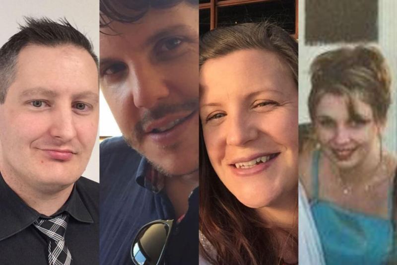 Roozbeh Araghi (L), Luke Dorsett, Kate Goodchild, and Cindy Low (R) were killed in the accident.