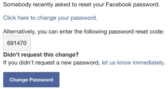 A fake Facebook email asking you to reset your password.